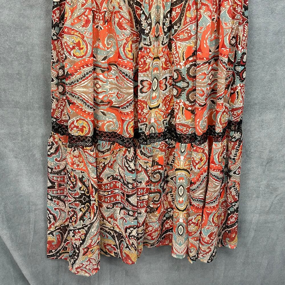 Reba Dress Womens Small Brown Paisley Maxi Tiered Bell Sleeve Boho Hippie Beach - Picture 3 of 14